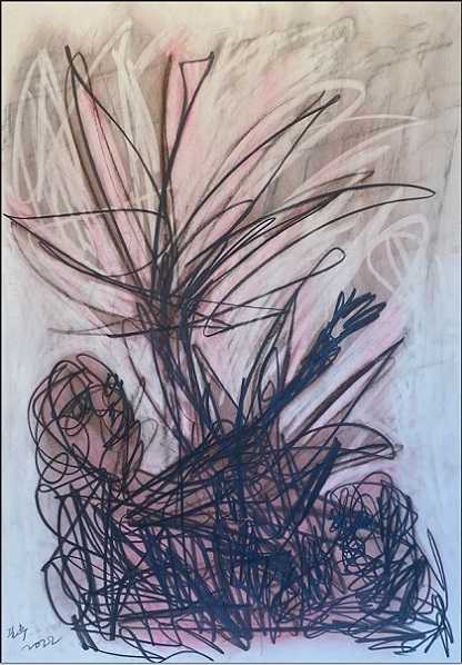 Untitled, 2022, Graphite Pastel on Paper, 100x71cm